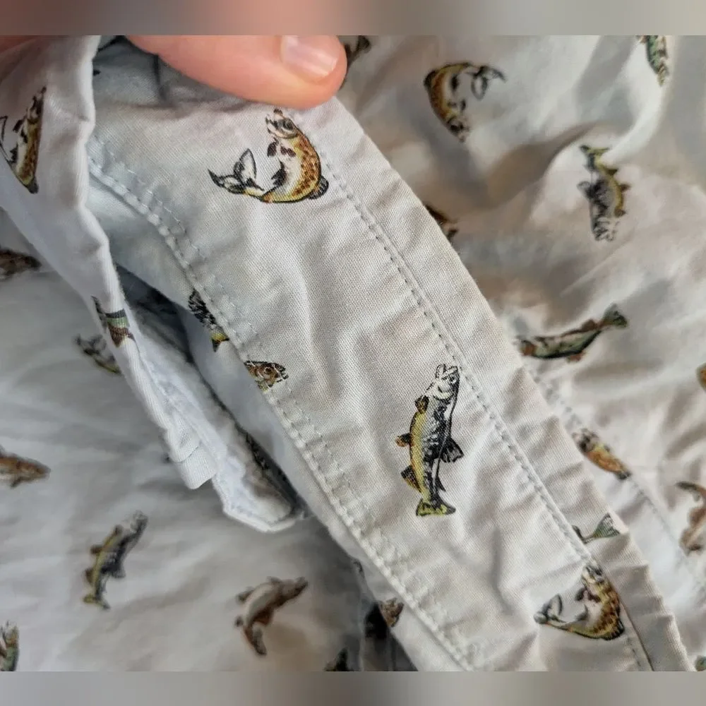 JCrew Mercantile Flex Shirt Bass Fish Printed Button Front Short Sleeve Shirt M